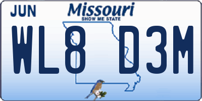 MO license plate WL8D3M