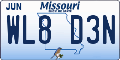 MO license plate WL8D3N