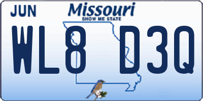 MO license plate WL8D3Q