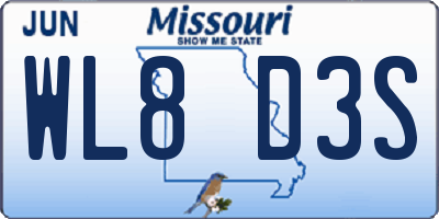 MO license plate WL8D3S