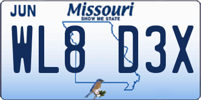 MO license plate WL8D3X