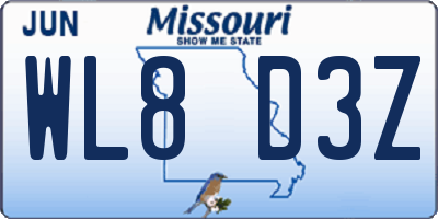 MO license plate WL8D3Z