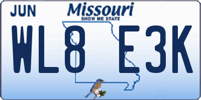 MO license plate WL8E3K