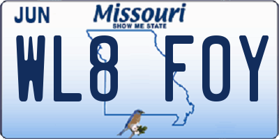 MO license plate WL8F0Y