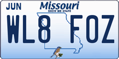 MO license plate WL8F0Z