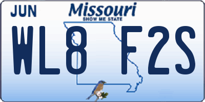 MO license plate WL8F2S