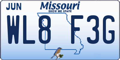 MO license plate WL8F3G