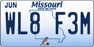 MO license plate WL8F3M