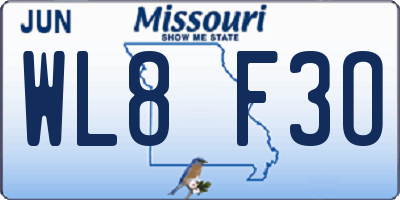 MO license plate WL8F3O