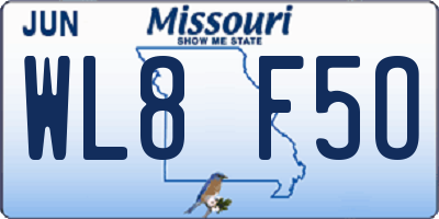 MO license plate WL8F5O