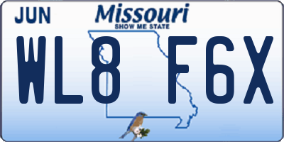 MO license plate WL8F6X