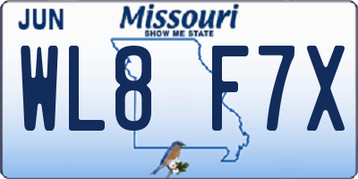 MO license plate WL8F7X
