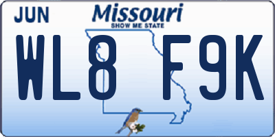 MO license plate WL8F9K