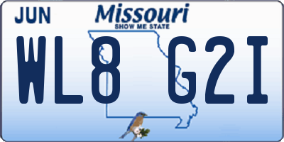 MO license plate WL8G2I