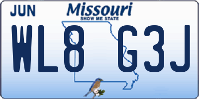 MO license plate WL8G3J