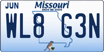 MO license plate WL8G3N