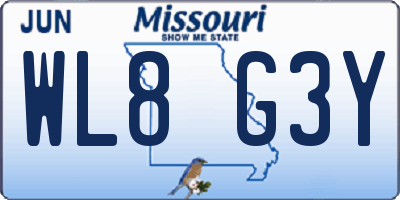 MO license plate WL8G3Y
