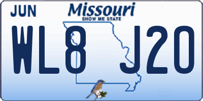 MO license plate WL8J2O
