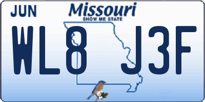 MO license plate WL8J3F