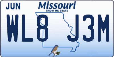 MO license plate WL8J3M