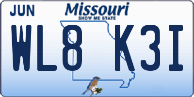 MO license plate WL8K3I
