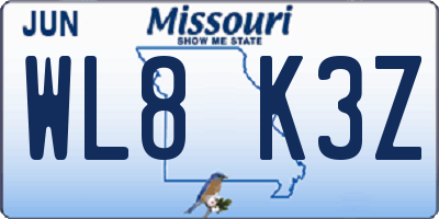 MO license plate WL8K3Z