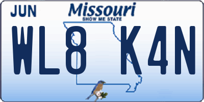 MO license plate WL8K4N