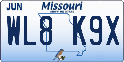 MO license plate WL8K9X