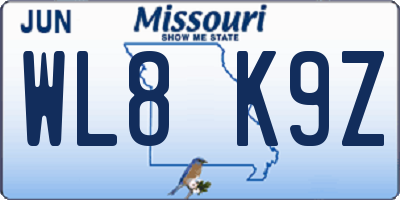 MO license plate WL8K9Z
