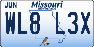 MO license plate WL8L3X