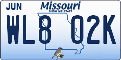 MO license plate WL8O2K
