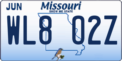 MO license plate WL8O2Z