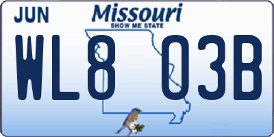 MO license plate WL8O3B
