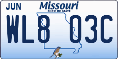 MO license plate WL8O3C