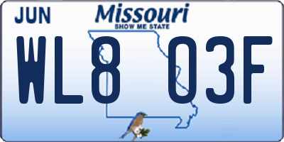 MO license plate WL8O3F
