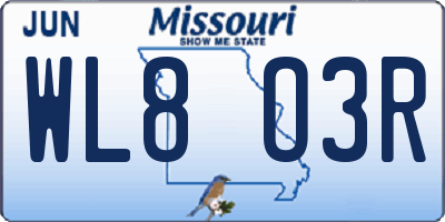 MO license plate WL8O3R