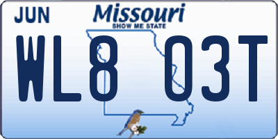 MO license plate WL8O3T