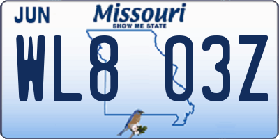 MO license plate WL8O3Z