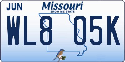 MO license plate WL8O5K