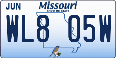 MO license plate WL8O5W