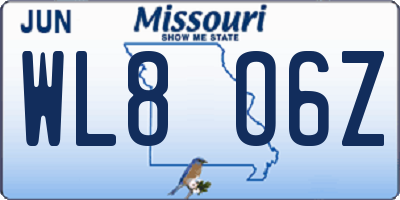 MO license plate WL8O6Z