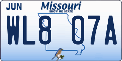 MO license plate WL8O7A