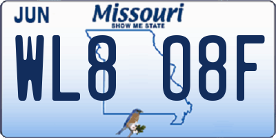 MO license plate WL8O8F