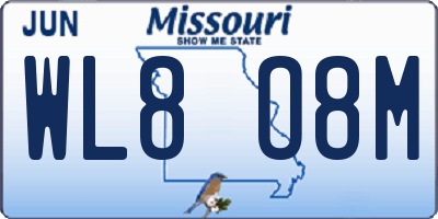 MO license plate WL8O8M