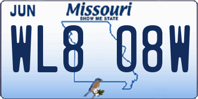 MO license plate WL8O8W