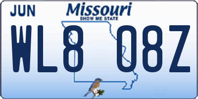 MO license plate WL8O8Z