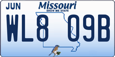 MO license plate WL8O9B