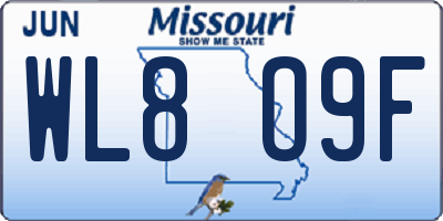 MO license plate WL8O9F