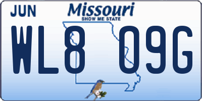 MO license plate WL8O9G