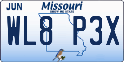 MO license plate WL8P3X